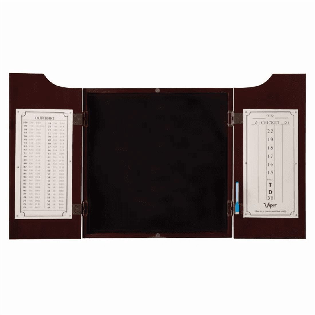 Viper Hudson Dartboard Cabinet, Dead-On Bristle Dartboard, Black Mariah Steel Tip Darts 22 Grams, and Vinyl Dart Mat