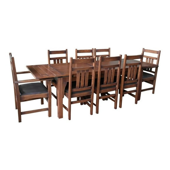 Pemberly Row Arts and Crafts Solid Wood Table Set in Dark Walnut