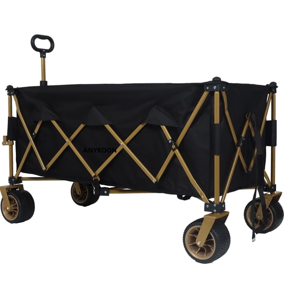 Anykoon 480lbs Capacity Heavy-Duty51-inch Extra long large  Foldable Utility Wagon, Patented Ultra-Stable Frame, 1:6 Space-Saving Fold & 7" All-Terrain Wheels, Black