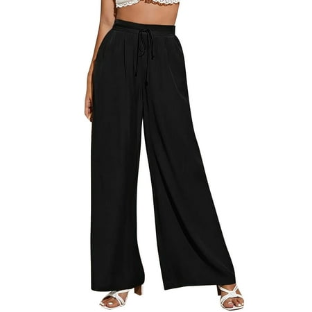 

Akiihool Women Pants Casual Summer Womens Yoga Pants Loose Wide Leg Comfy Lounge Pajamas Pants High Waisted with Pockets (Black XXL)
