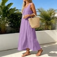 thumbnail image 6 of ClodeEU Women's V Neck Wide Strap Sleeveless Linen Maxi Dress, Casual Loose Summer Dress Purple,Women's Plus XXL, 6 of 7