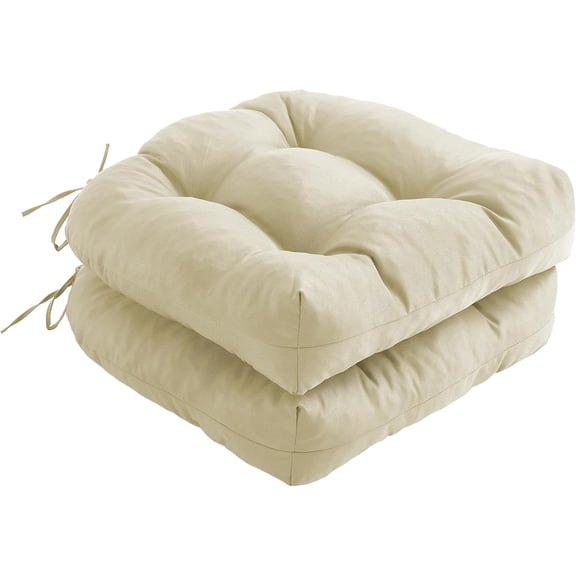 Outdoor Chair Cushions Set of 2, Patio Chair Cushions with Ties, 19x19 5” Tufted Outdoor Seat Cushions, Waterproof Patio Furniture Cushions, Outdoor Dining Chair Pads, Beige