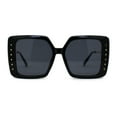 thumbnail image 3 of Floral Rhinestone Jewel Pin Hinge Metal Arms Square Luxury Diva Sunglasses All Black, 3 of 4