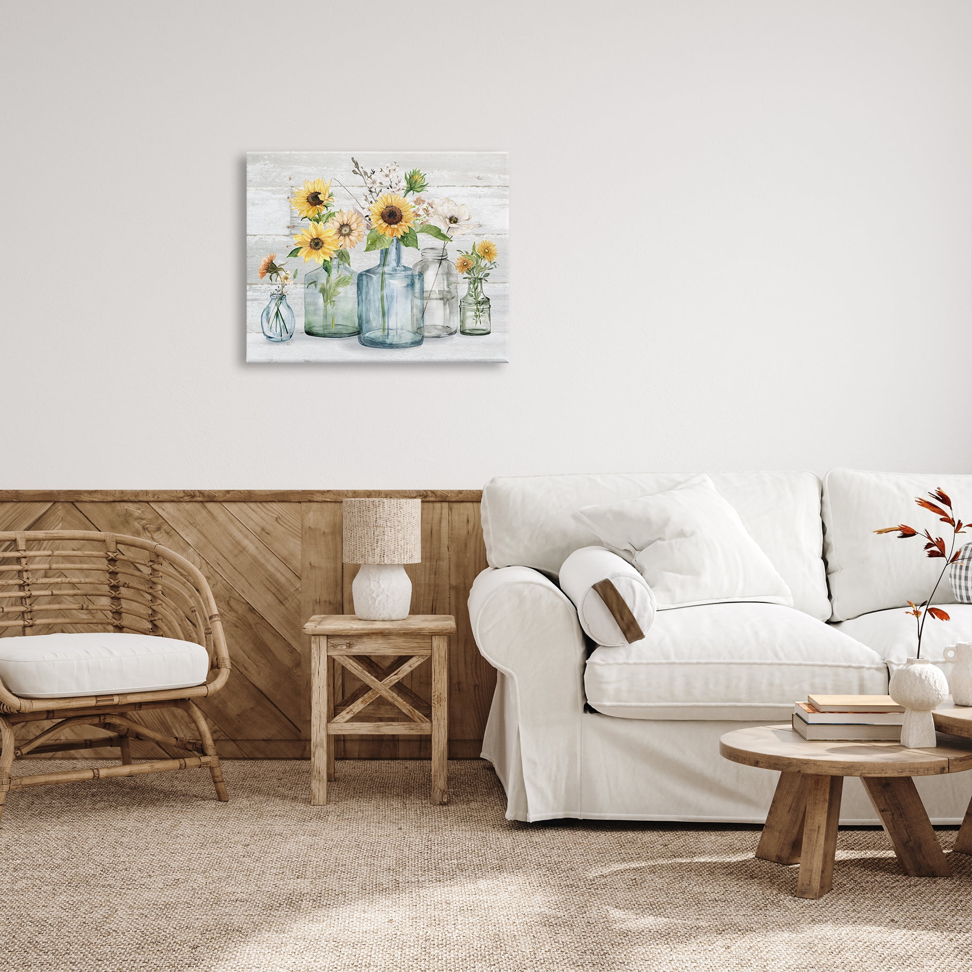 Stupell Industries Varied Country Flower Blooms Rustic Planked Pattern Graphic Art Gallery Wrapped Canvas Print Wall Art, Design by Carol Robinson