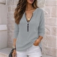 thumbnail image 6 of Oiangi Women's Half Zip Long Sleeve Shirts Crewneck Fashion Streetwear Pullover Tops for Fall Winter Gray M, 6 of 8