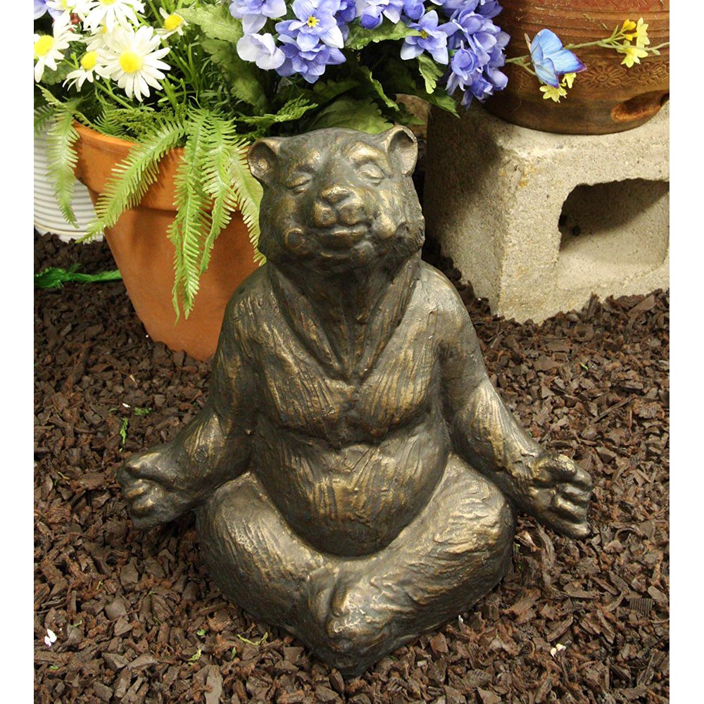 Ebros Aluminum Metal Whimsical Meditating Yoga Bear Garden Statue