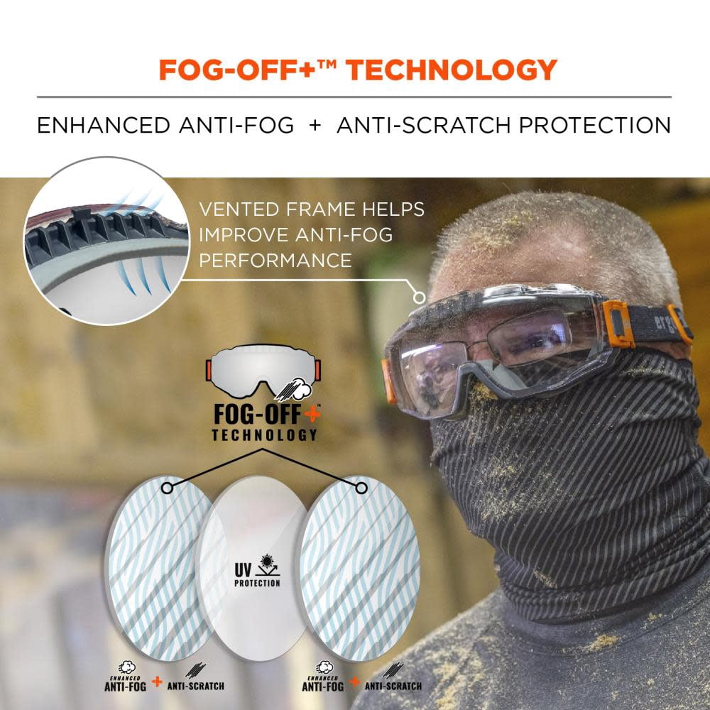Ergodyne Clear Lens Gray Otg Safety Goggles Elastic Strap