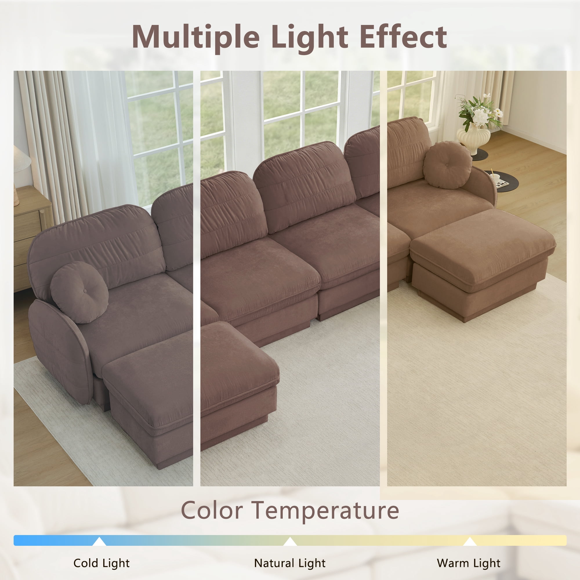 Mintazer 105" Chenille Cloud 3-Seater Modular Sectional Sofa with 2 Round Pillows, Easy Assembly Ergonomic Sofa Couch for Living Room, Apartment, Rose Dust