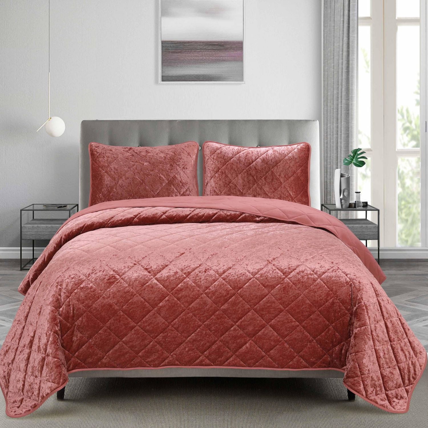 Ensemble de courtepointe en velours à motif de losanges de Swift Home