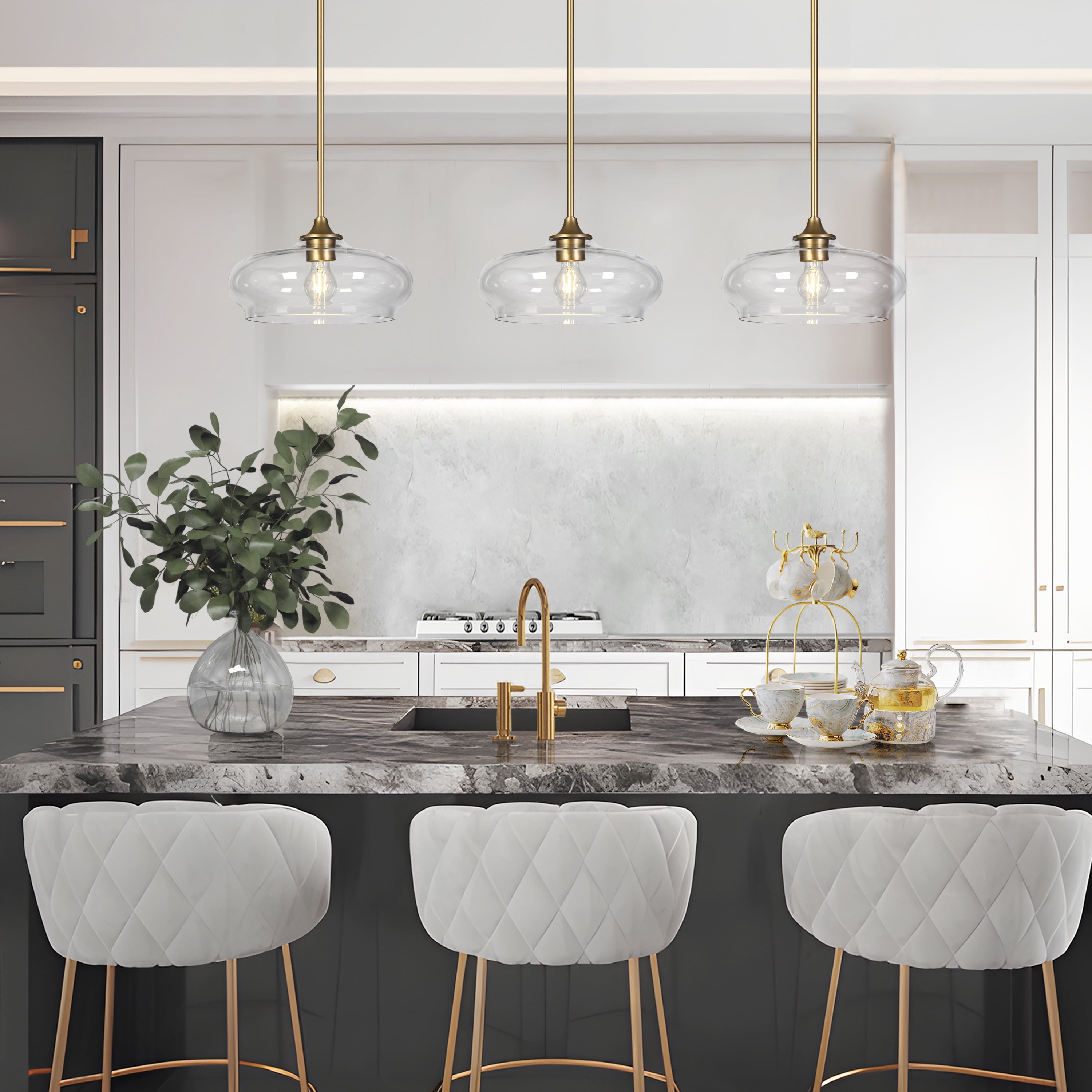 LNC Requintada 1 -Light Matte Gold and Clear Glass Bowl Modern/contemporary Clear glass Bowl Small Hanging Pendant Light