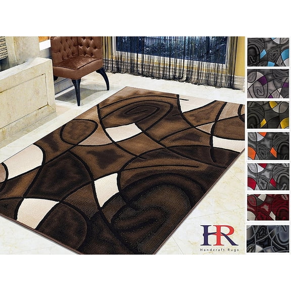 Handcraft Rugs - Chocolate Brown/Beige/Mocha/Black/Abstract Area Rug Modern Contemporary Circles and Wave Design Pattern