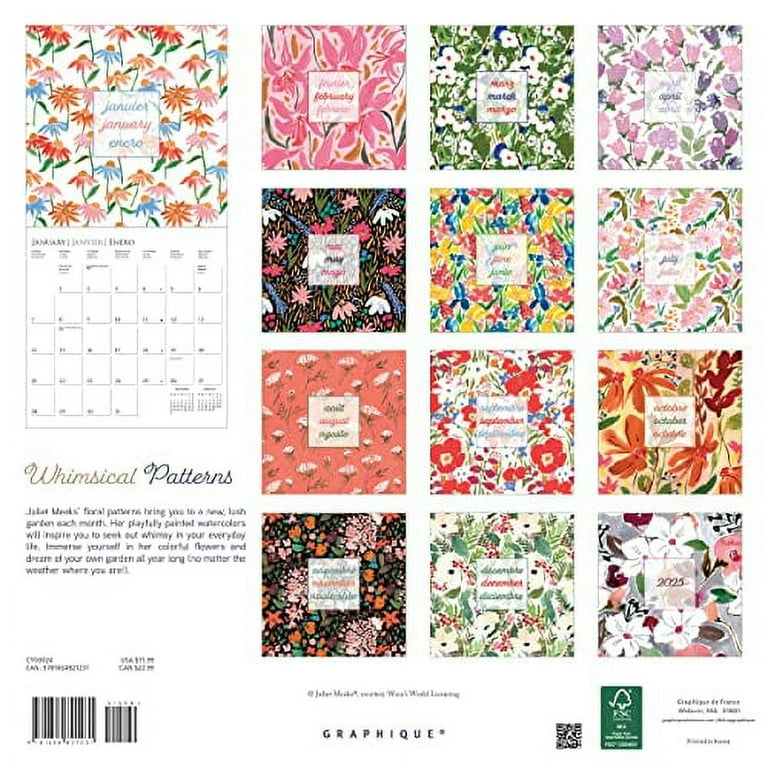 Graphique 2024 Whimsical Patterns Wall Calendar | 12â€ x 12â€ | Thick Paper  | Home & Office Organizer | Large Monthly Grid | 3 Languages & Marked  Holidays | 4 Month Preview Page for 2025 - Walmart.com