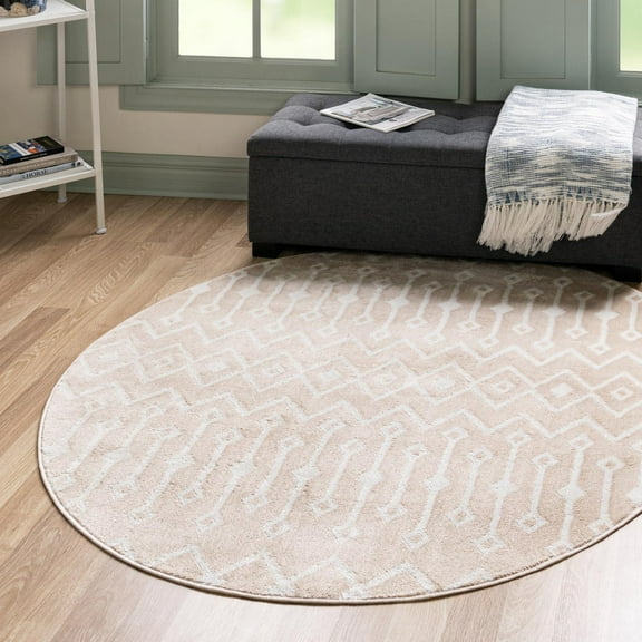 Unique Loom Bohemian Trellis Collection Area Rug - Gypsy (3' Round Sand/Ivory)