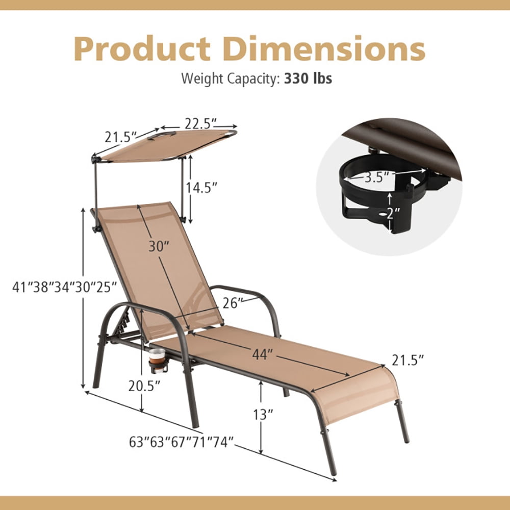 Aimee Lii Patio Heavy-Duty 5-Level Adjustable Chaise Lounge Chair, Patio Loungers, Brown Aimee Lii Patio Heavy-Duty 5-Level Adjustable Chaise Lounge Chair, Patio Loungers, Brown