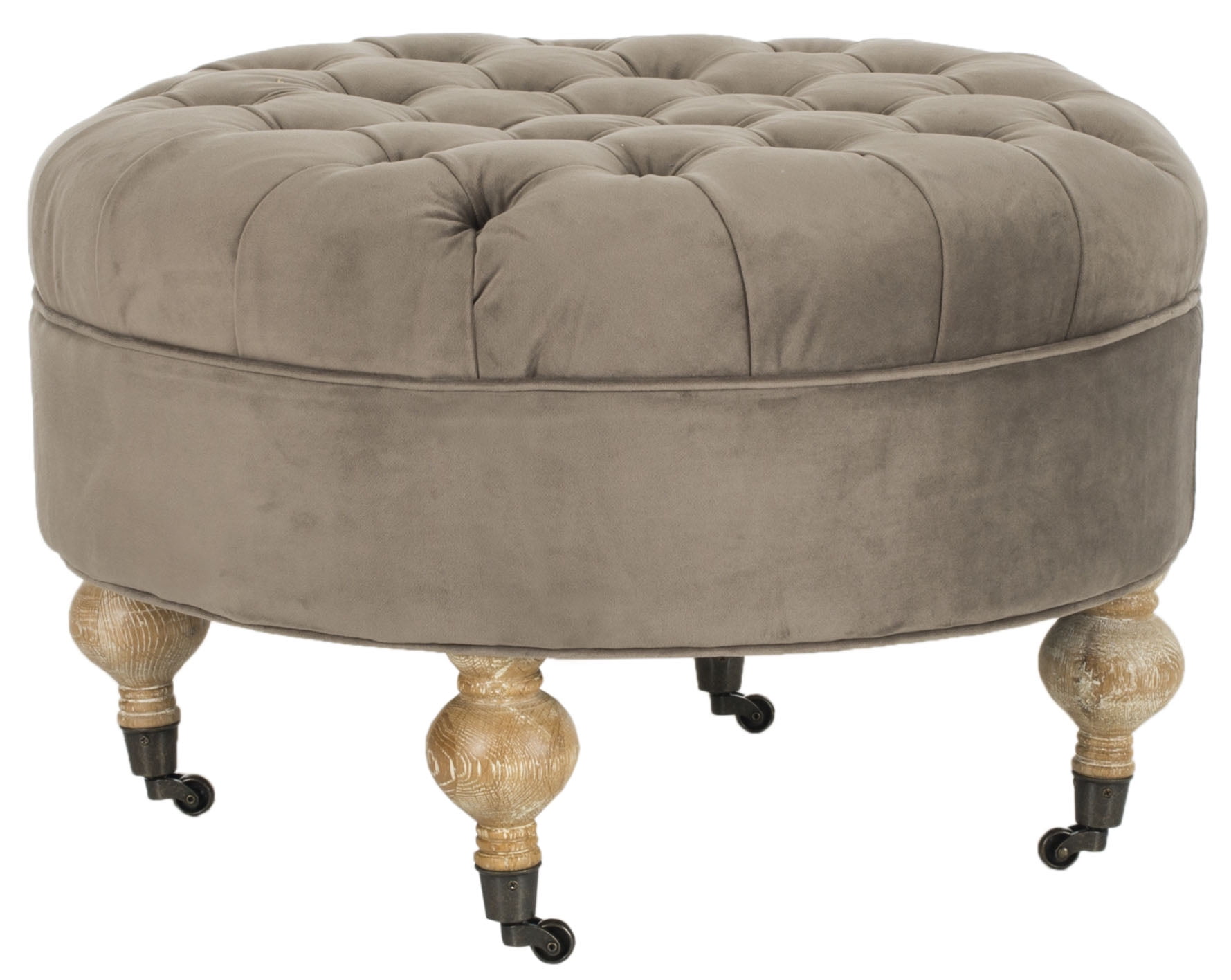 Safavieh Clara Classic Rustic Tufted Round Ottoman with Casters