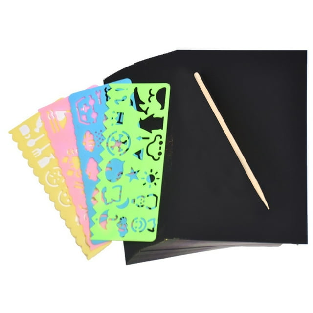 Moyic Papel de arte para rascar con bolígrafo de grafiti DIY, plantillas de dibujo hechas a mano coloridas para niños, papeles de raspado, pintura Mostrada Moyic HA037996-00