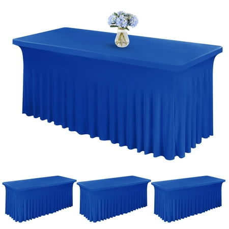 

3 Pack 6ft Spandex Table Skirt Fitted Royal Blue Stretch Tablecloth 1-Piece Wrinkle-Resistant Ruffles Design Installs in Seconds Perfect for Rectangle Tables Banquets Party Wedding Thanksgiving