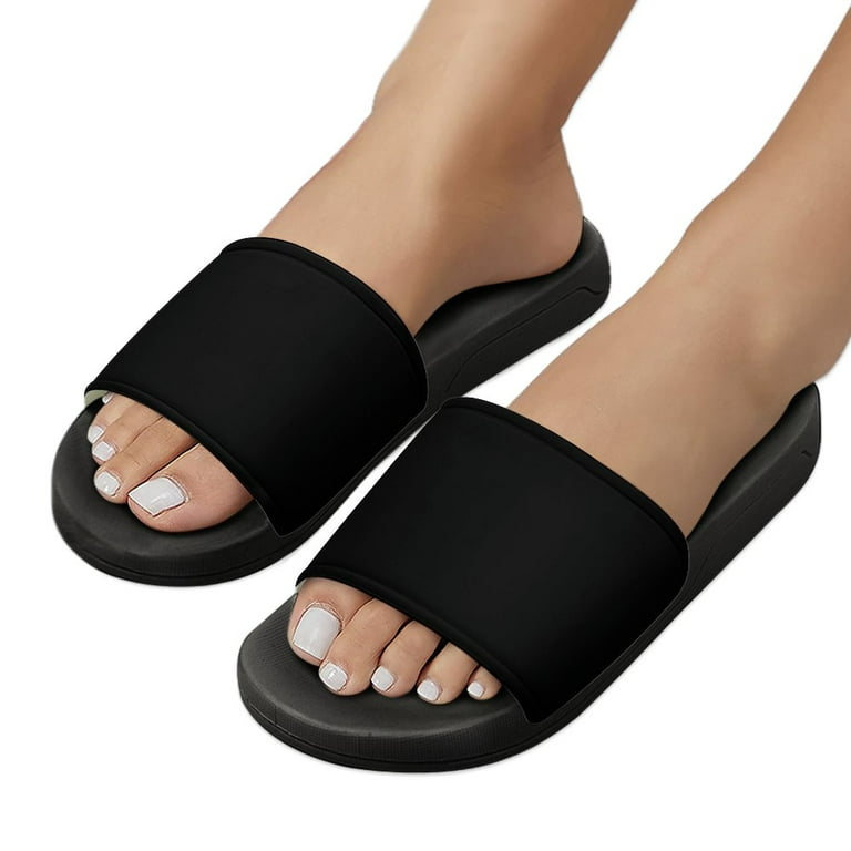 GZHJMY Stylish Slides for Women Men, Black Solid Color Soft