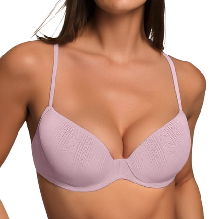 khonts,Women’s Push up Textured Padded Bra Seamless Demi Bras Wireless Support Bralettes Light Purple F