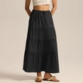 thumbnail image 5 of Women's Cotton Maxi Skirt, High Waist Elastic Lace-Up A-Line Swing Skirt, Bohemian Long Skirt for Beach, Vacation and Summer,Black,L, 5 of 9