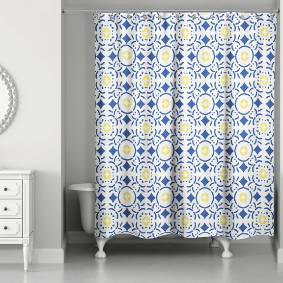 Creative Products Blue and Yellow Tile 71x74 Shower Curtain