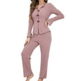 thumbnail image 1 of Conjuntos de Pijama para Mujer Ideales para Estar en Casa Conjunto Dos Piezas para Otoño Pijama de Larga Acanalada A Juego Ropa de Dormir y Estar en Casa Rosa XL, 1 of 9