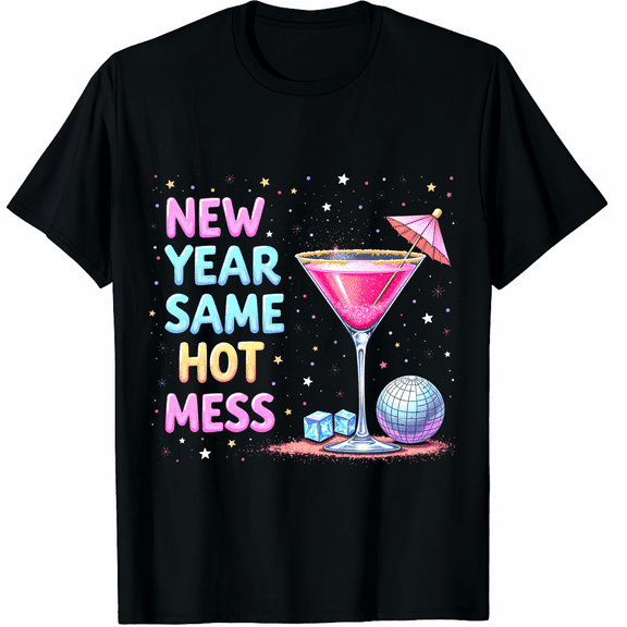 New Year Same Hot Retro Mess Cocktail Happy New Year Party Graphic Tee T-Shirt for Men Women