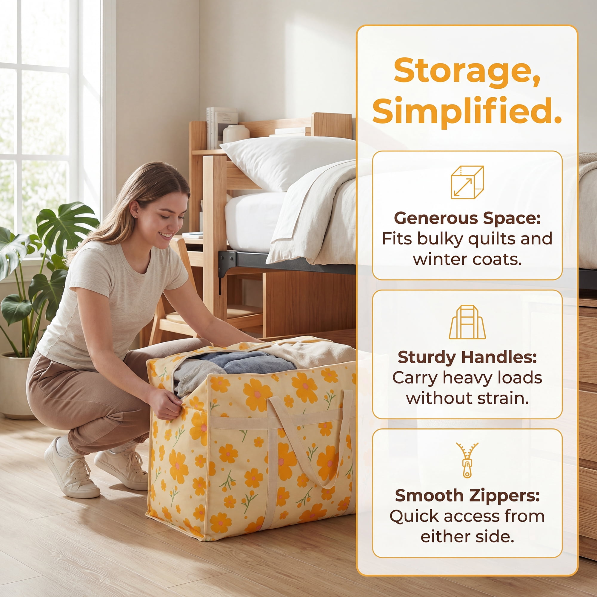 Unique Bargains Foldable Storage Bags for Organizing Livingroom Orange 26.4"x9.8"x19.7"