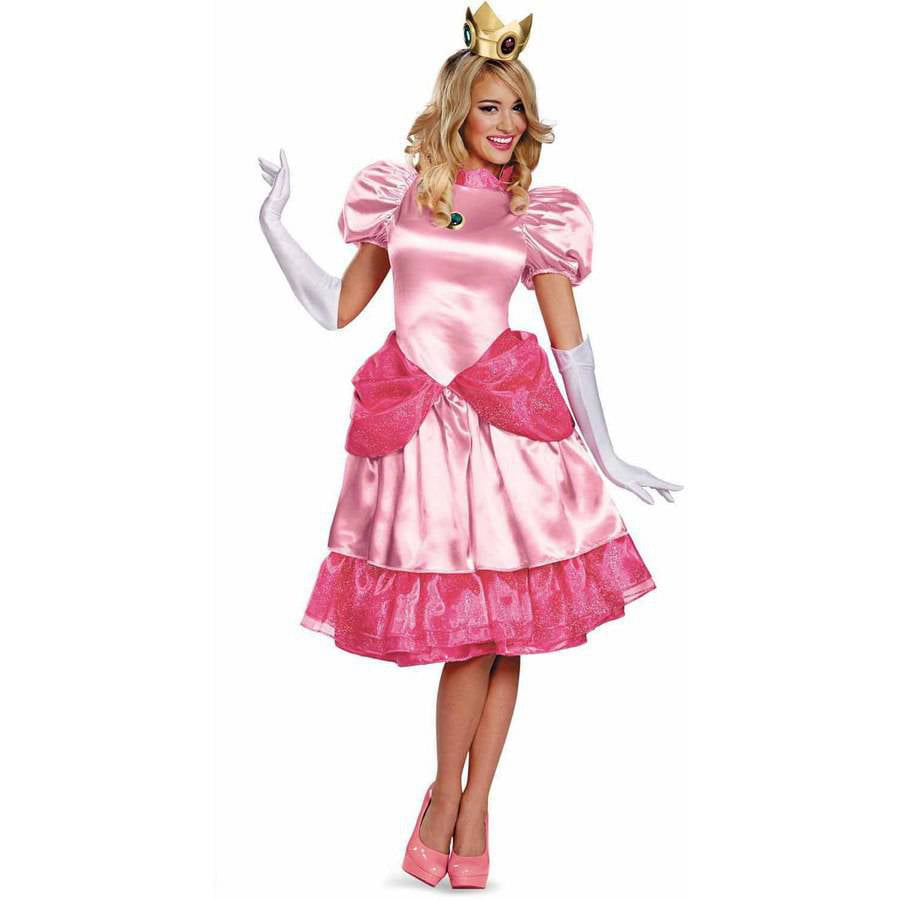 Super Brothers Peach Costume for Girls Princess Dress with Crown Halloween Party Outfit