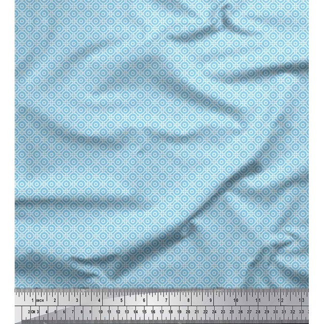 Soimoi Blue Velvet Fabric Artistic Geometric Printed Fabric 1 Yard 58 Inch Wide