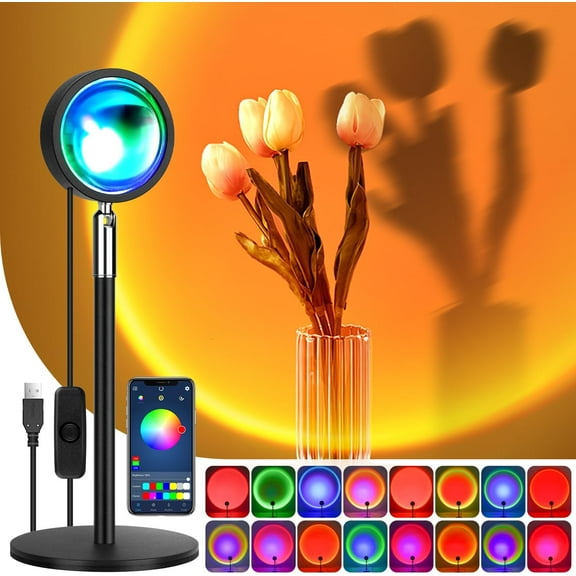 SONGAUN Sunset Lamp,RGB Sunset Light with Bluetooth App Smart Control,Sounds Recognition Function Projection with Solid Metal Base for Home Decor
