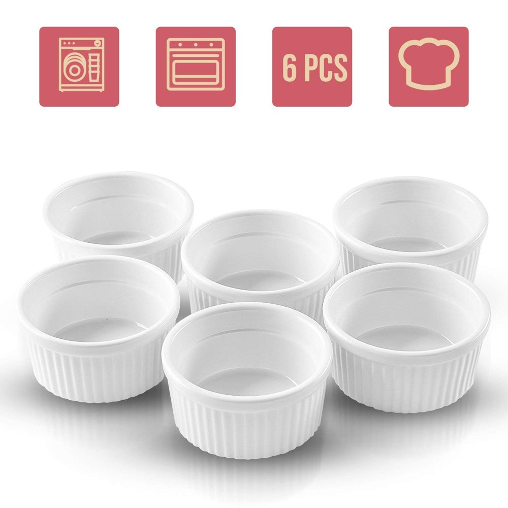 Porcelain Ramekin Cup 6 Piece Set for Baking 4 Oz. Bowls