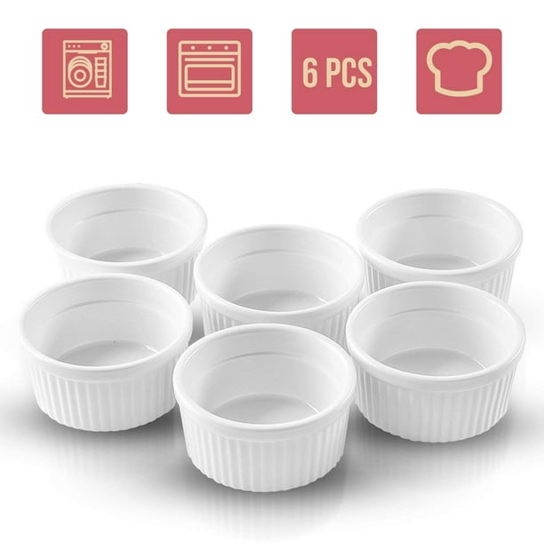 Porcelain Ramekin Cup 6 Piece Set for Baking 4 Oz. Bowls