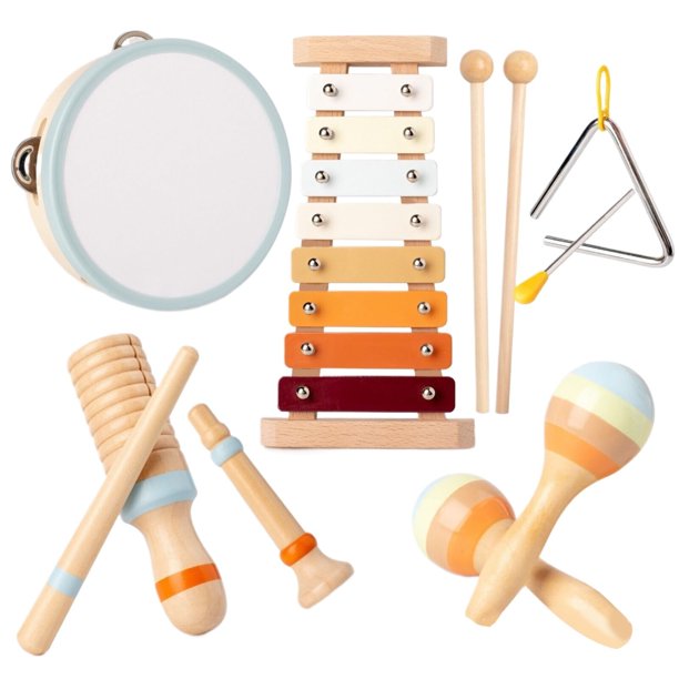 LKWLPD Juguetes Montessori para niños de 1 año, instrumentos musicales, instrumentos de percusión de colores neutros, juego con xilófono bohemio moderno, juguetes Montessori para niños de 2 años,