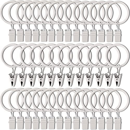 Black Curtain Rod Ring Clips,50 Pack Metal Curtain Drapery Rings with Clips 1.26 Inch Interior Diameter for Holding Heavy Curtains Rod Set and Drapes 