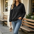 thumbnail image 6 of Women Quarter Zip Sweatshirt Sevevn Quarter Zip Stand Collar Relaxed Fit Fleece Fabric Drop Shoulder Kangaroo Pocket Long Sleeve For Casual Daily Wear, 6 of 7