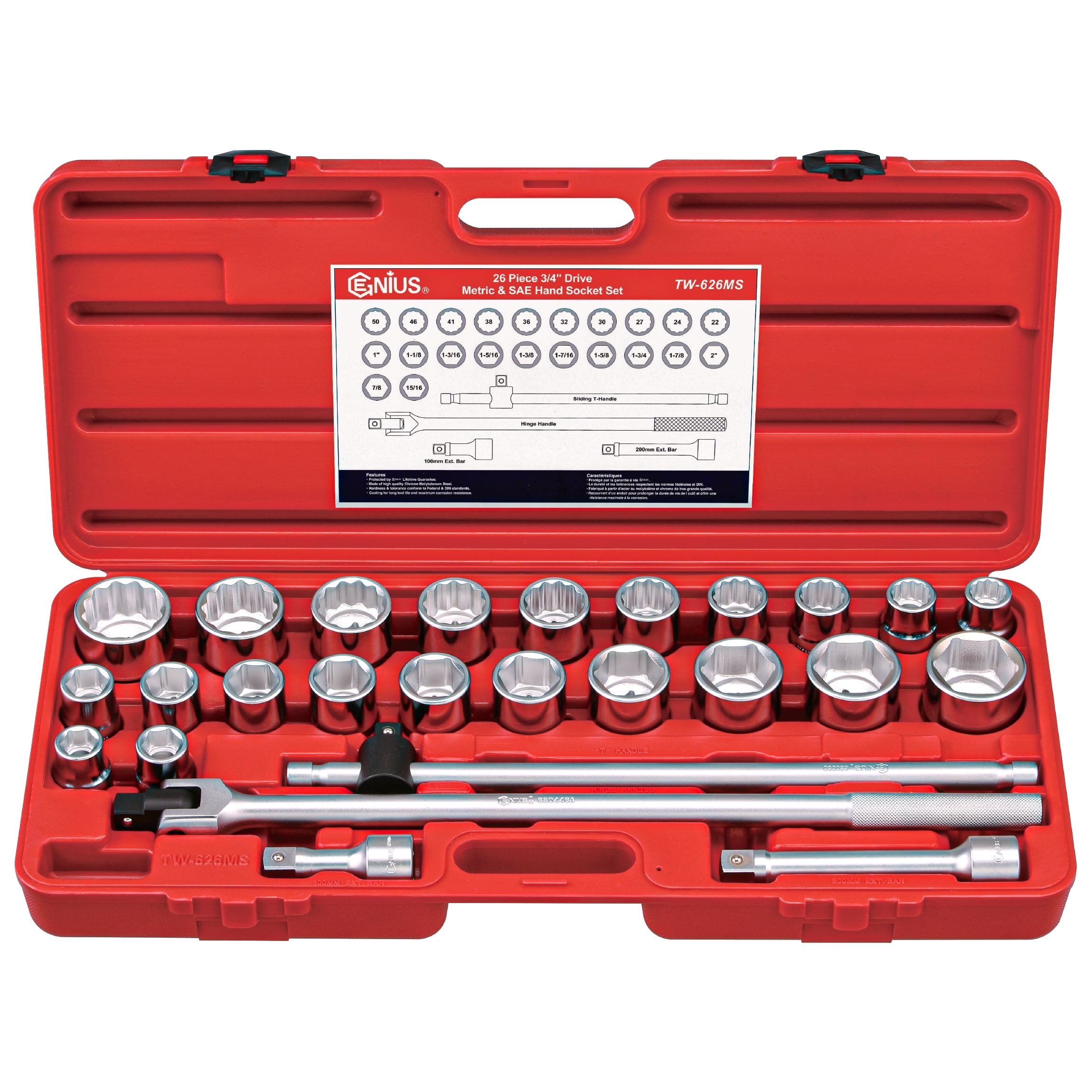Genius Tools 26 Piece 3/4" Dr. Metric & SAE Hand Socket Set (6 & 12 ...