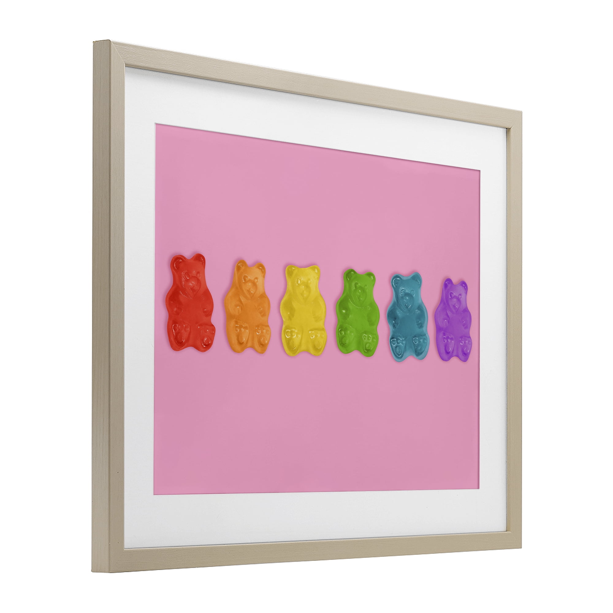 Stupell Industries Rainbow Gummy Bears on Pink Birch Framed Print Under Glass, design by LISH Creative