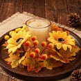 thumbnail image 4 of 10 Inch Fall Maple Leaf Candle Ring Wreath with Pumpkin Sunflower Berries, Wire Frame Thanksgiving Halloween Pillar Candle Holder Ring for Farmhouse Table Mantel Kitchen Cabinet Centerpiece Decor, 4 of 9