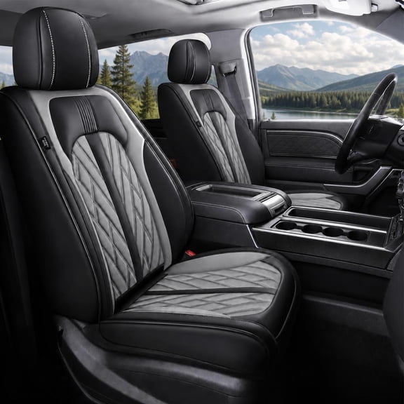 Fit for Jeep Compass 2012-2025 Seat Covers - Full Set Waterproof Leather Car Seat Covers Compatible Airbag(2 Row 5 Seat,Black & Grey)