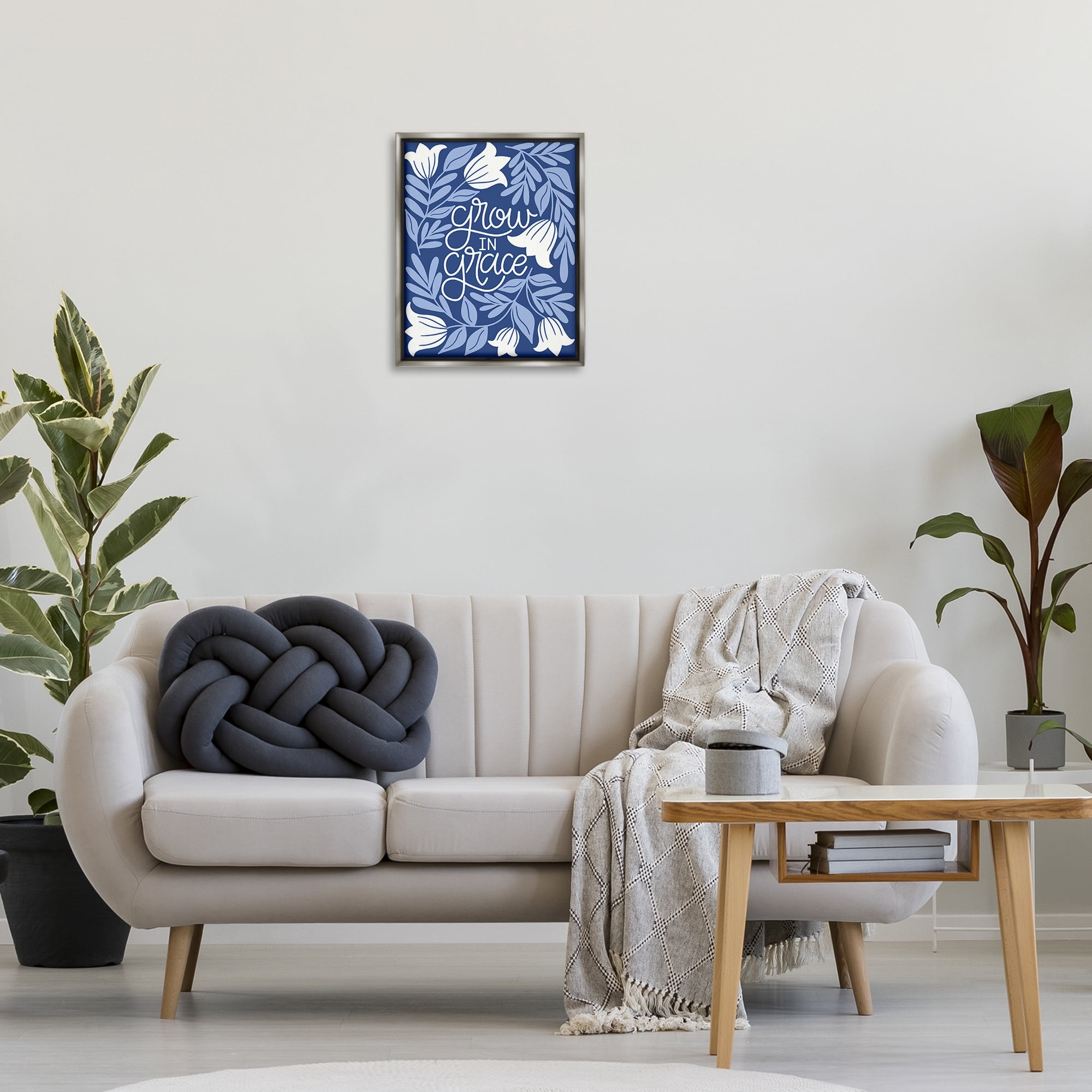 Stupell Industries Grow in Grace Florals Plants & Flowers Painting Gray Floater Framed Canvas Art Print Wall Art, 17 x 21