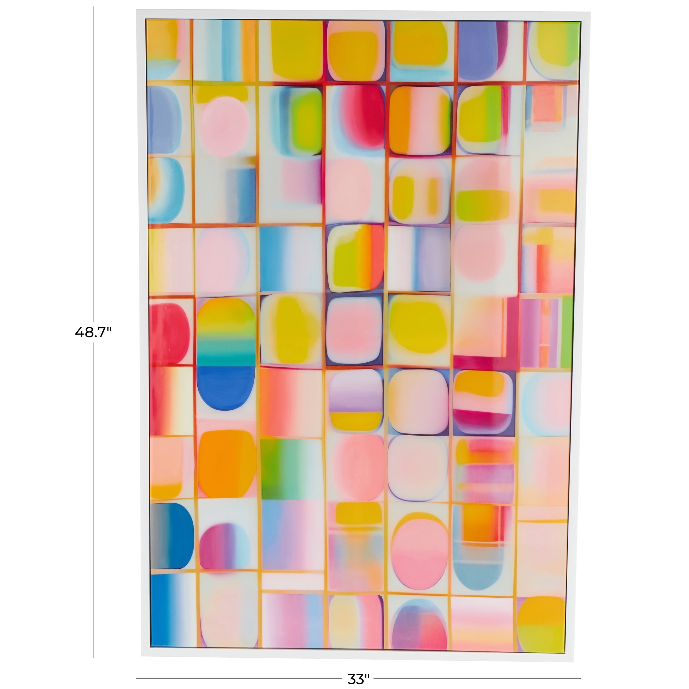 33" x 49" Ombre Square Pop Art Geometric Framed Wall Art with White Frame, by DecMode