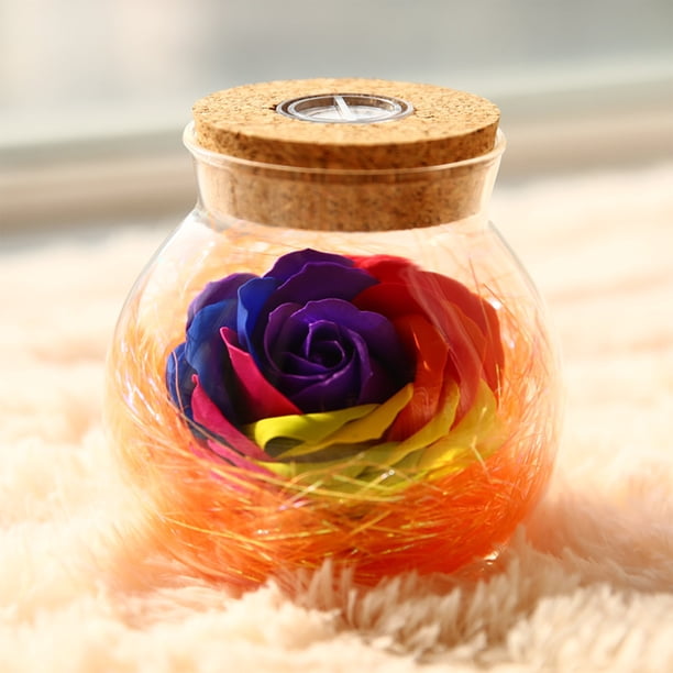 Rosa preservada en botella de vidrio con luz LED | Decoración floral eterna para dormitorio, sala de estar o escritorio | Regalo romántico para San Valentín, cumpleaños y Navidad.