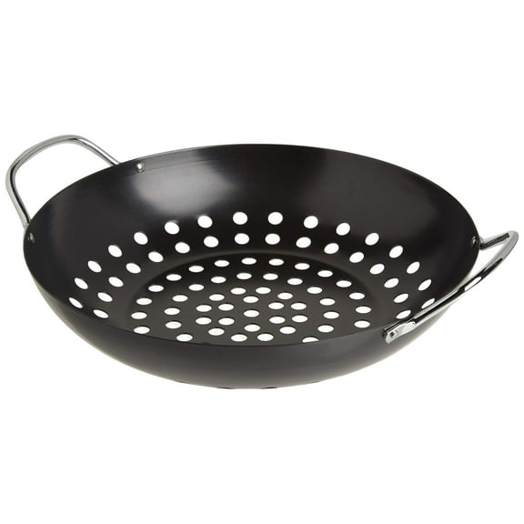 TableCraft BBQ13 BBQ Metal Handle 13-Inch Non Stick Coating Round Grilling Wok, Small, Black