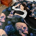 thumbnail image 4 of Feelyou Goth Skeleton Skull Twin Bedding Sets 7-Piece, Dreamy Blue Rose Bedding Comforter Set, Couple Anniversary Theme Reversible Sheet Sets, Breathable Home Decor, 4 of 8