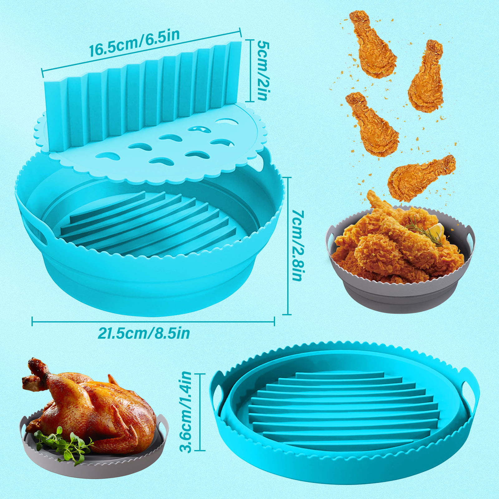 Rocyis silicone air fryer liners-reusable air fryer basket-collapsible  round silicone air fryer tray with divider insert-food safe a