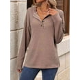 thumbnail image 5 of Womens Henley Long Sleeve Fall V Neck Fashion Dreesy Casual Tunic Sweaters Clothes Trendy Work Outfits Khaki XXL, 5 of 7