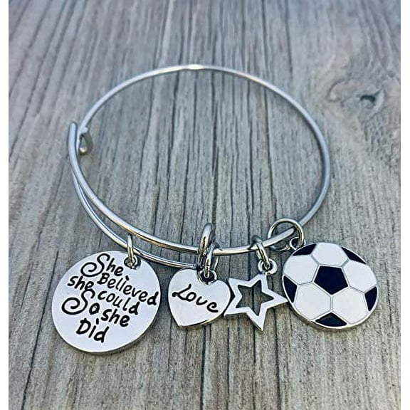 Girls Soccer Bracelet, Soccer Jewelry, Soccer She Believed She Could Bangle Bracelet