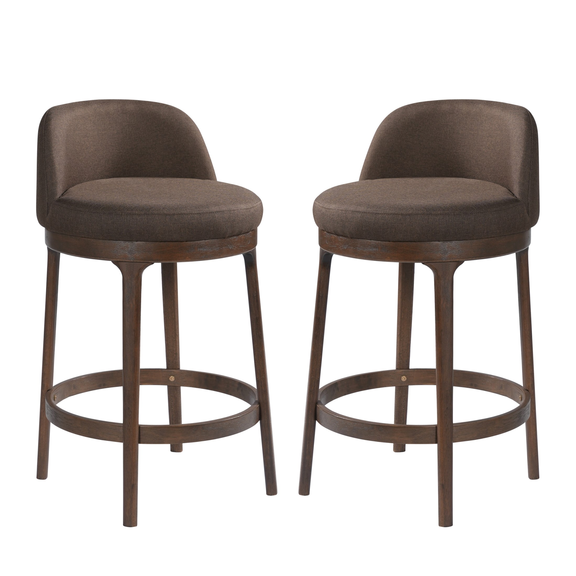 Christopher Knight Home 33"H Wooden Taupe Upholstered Counter Stools with Round Seat, Walnut Finish, Set of 2