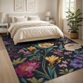 thumbnail image 3 of ODIKA 8'x10' Dark Floral Elegance with Isolated Blooms Washable Area Rug Elegant Nighttime Array for Sophisticated Decor for King Size Bedroom Under Bed, Master Suite, Non-Shedding, Easy Care, 3 of 7